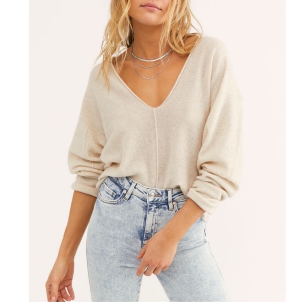 Free People Solitaire Cashmere V Neck Sweater Cream